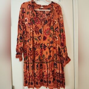 Easel Pumpkin Floral Peasant Flowey Dress 1X Boho Cottagecore Western Nashville